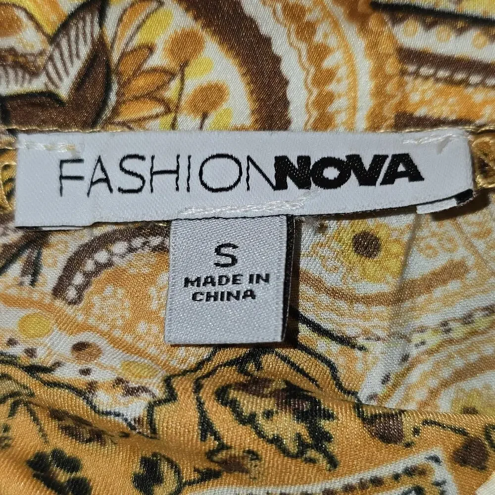 Fashion Nova Pants Womens Small Gold Satin Paisley Wide Leg Belted Boho Dressy - Picture 4 of 10